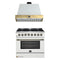Forno Galiano 2-Piece Appliance Package - 36-Inch Dual Fuel Range & 36-Inch Wall Mount Range Hood in White with Antique Brass Trim