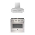 Forno 2-Piece Appliance Package - 36-Inch Galiano Dual Fuel Range & Wall Mount Hood in Stainless Steel
