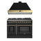 Forno Galiano 2-Piece Appliance Package - 48-Inch Dual Fuel Range & 48-Inch Wall Mount Range Hood in Black with Antique Brass Trim