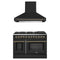 Forno Galiano 2-Piece Appliance Package - 48-Inch Dual Fuel Range & 48-Inch Wall Mount Range Hood in Black with Antique Brass Trim