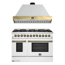 Forno Galiano 2-Piece Appliance Package - 48-Inch Dual Fuel Range & 48-Inch Wall Mount Range Hood in White with Antique Brass Trim