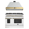Forno Galiano 2-Piece Appliance Package - 48-Inch Dual Fuel Range & 48-Inch Wall Mount Range Hood in White with Antique Brass Trim