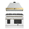 Forno Galiano 2-Piece Appliance Package - 48-Inch Dual Fuel Range & 48-Inch Wall Mount Range Hood in White with Antique Brass Trim