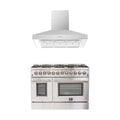 Forno 2-Piece Appliance Package - 48-Inch Dual Fuel Range & Wall Mount Hood in Stainless Steel