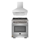 Forno 2-Piece Pro Appliance Package - 30-Inch Dual Fuel Range & Wall Mount Hood in Stainless Steel