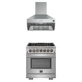 Forno 2-Piece Pro Appliance Package - 30-Inch Dual Fuel Range & Wall Mount Hood in Stainless Steel