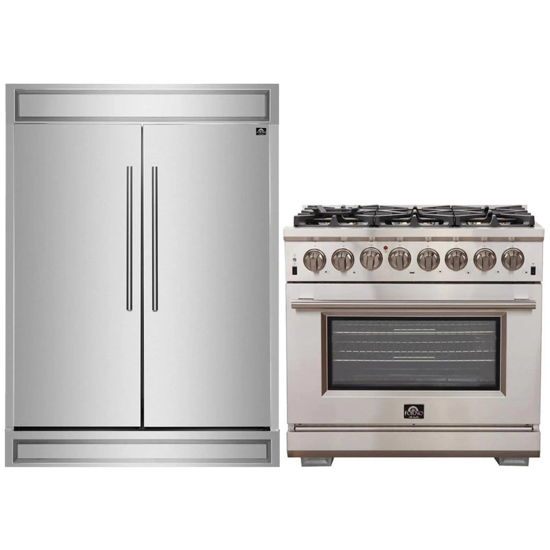 Forno 2-Piece Appliance Package - 36-Inch Dual Fuel Range and 60-Inch Built-In Refrigerator in Stainless Steel