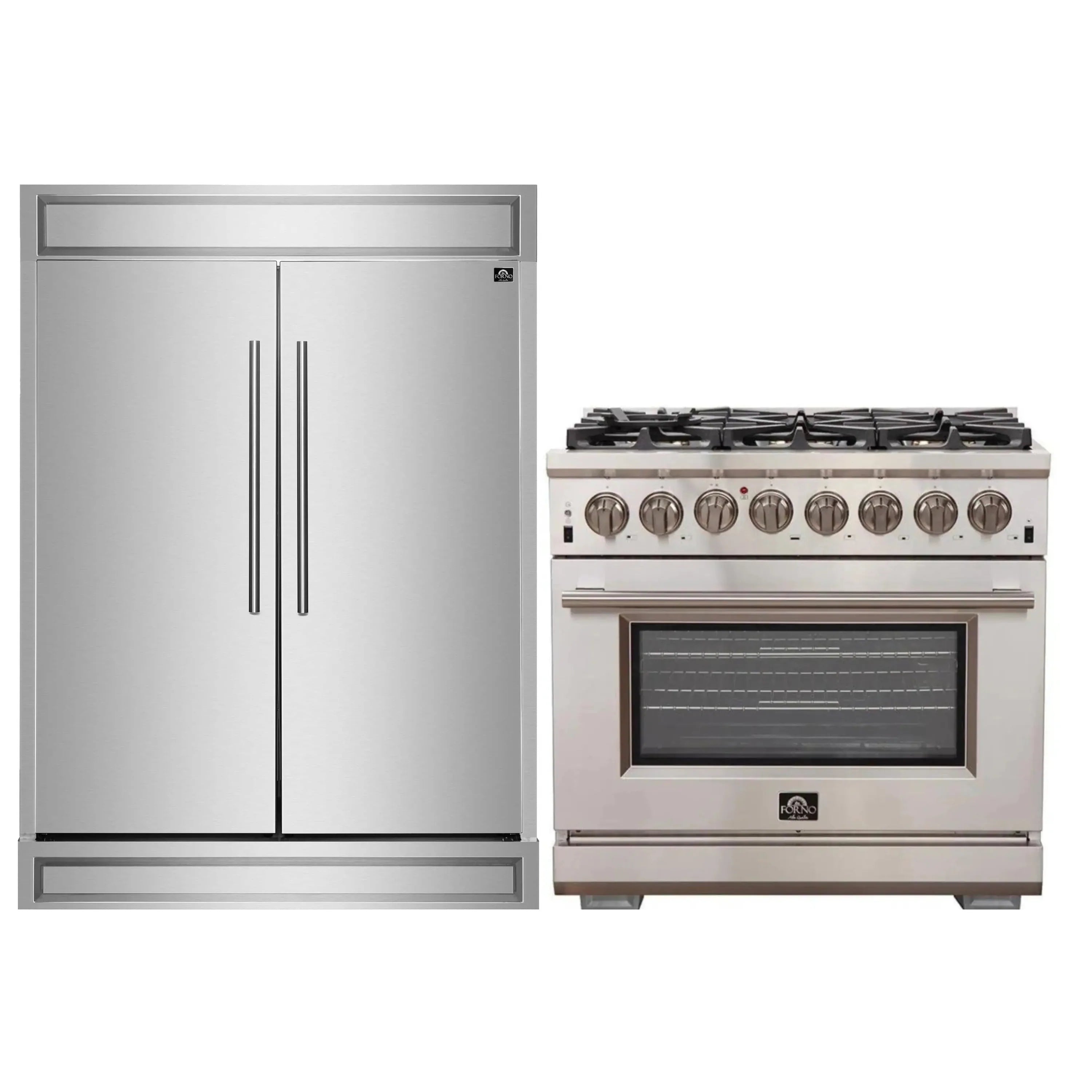 Stainless steel refrigerator and dual fuel range, oven window and knobs