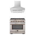 Forno 2-Piece Pro Appliance Package - 36-Inch Dual Fuel Range & Wall Mount Hood in Stainless Steel