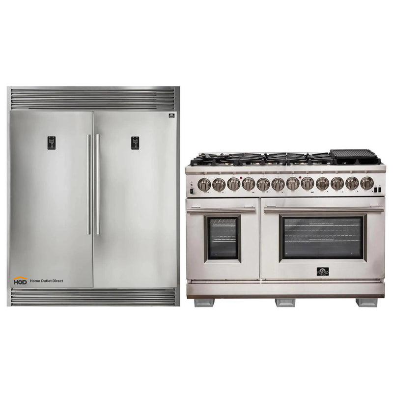 Forno 2-Piece Appliance Package - 48-Inch Dual Fuel Range  & 60-Inch Pro-Style Refrigerator in Stainless Steel