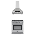 Forno 2-Piece Appliance Package - 30-Inch Dual Fuel Range with Air Fryer & Wall Mount Hood in Stainless Steel