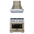 Forno 2-Piece Appliance Package - 36-Inch Ambassador Dual Fuel Range & Wall Mount Range Hood in White with Antique Brass Trim