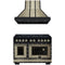 Forno 2-Piece Appliance Package - 48-Inch Dual Fuel Range & Wall Mount Range Hood in Black with Antique Brass Trim
