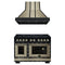 Forno 2-Piece Appliance Package - 48-Inch Ambassador Dual Fuel Range & Wall Mount Range Hood in Black with Antique Brass Trim