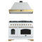 Forno Antico 2-Piece Appliance Package - 48-Inch Gas Range & 48-Inch Wall Mount Range Hood in White with Antique Brass Trim