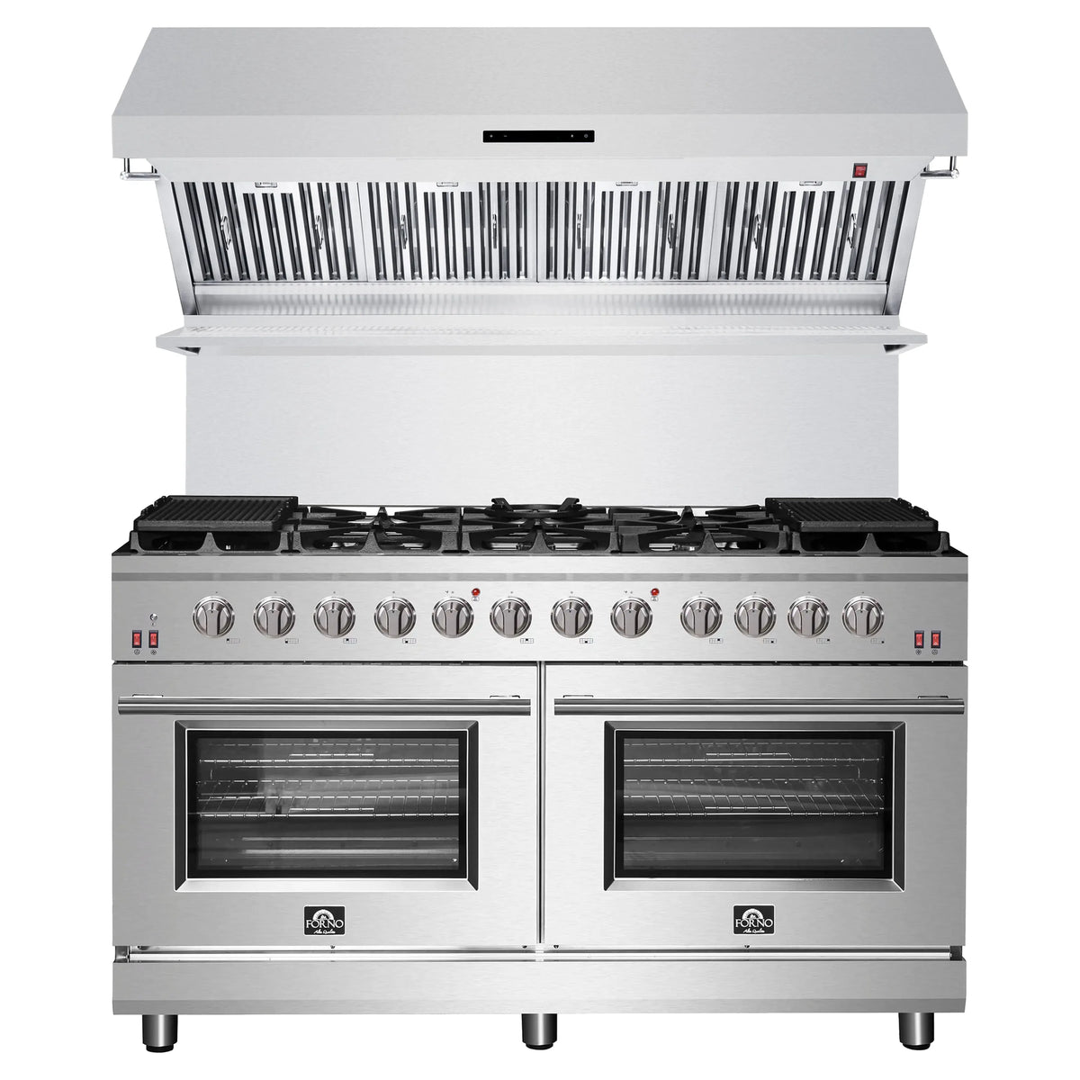Forno 2-Piece Appliance Package - 60-Inch Gas Range and Wall Mount Range Hood in Stainless Steel
