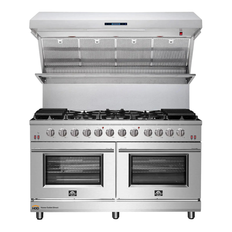 Forno 2-Piece Appliance Package - 60-Inch Gas Range and Wall Mount Range Hood in Stainless Steel