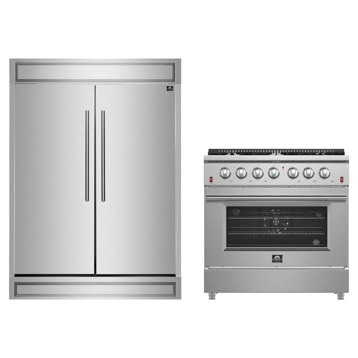 Forno 2-Piece Appliance Package - 36-Inch Gas Range & 60-Inch Pro-Style Refrigerator in Stainless Steel