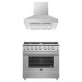 Forno 2-Piece Appliance Package - 36-Inch Gas Range & Wall Mount Hood in Stainless Steel