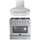Forno 2-Piece Appliance Package - 36-Inch Gas Range & Wall Mount Hood in Stainless Steel