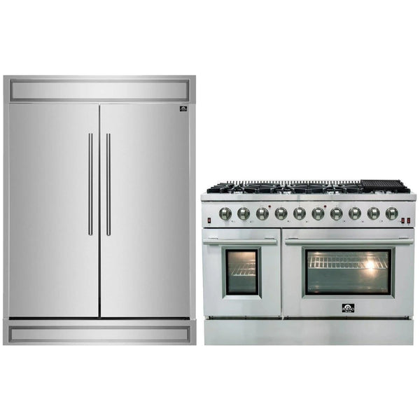 Forno 2-Piece Appliance Package - 48-Inch Gas Range and 60-Inch Built-In Refrigerator in Stainless Steel (FBDL-018-03CAUS)