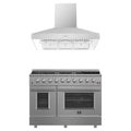 Forno 2-Piece Appliance Package - 48-Inch Galiano Gas Range & Wall Mount Hood in Stainless Steel