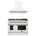 Forno Galiano 2-Piece Appliance Package - 48-Inch Gas Range & 48-Inch Wall Mount Range Hood in White with Antique Brass Trim