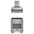 Forno 2-Piece Pro Appliance Package - 30-Inch Gas Range & Wall Mount Hood in Stainless Steel