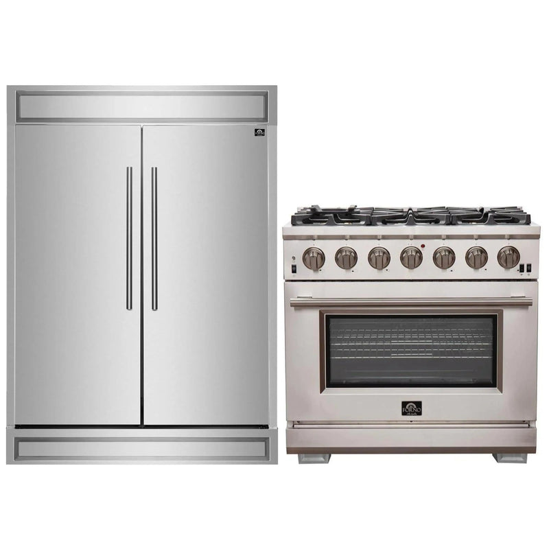 Forno 2-Piece Appliance Package - 36-Inch Gas Range and 60-Inch Built-In Refrigerator in Stainless Steel