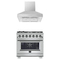 Forno 2-Piece Pro Appliance Package - 36-Inch Gas Range & Wall Mount Hood in Stainless Steel