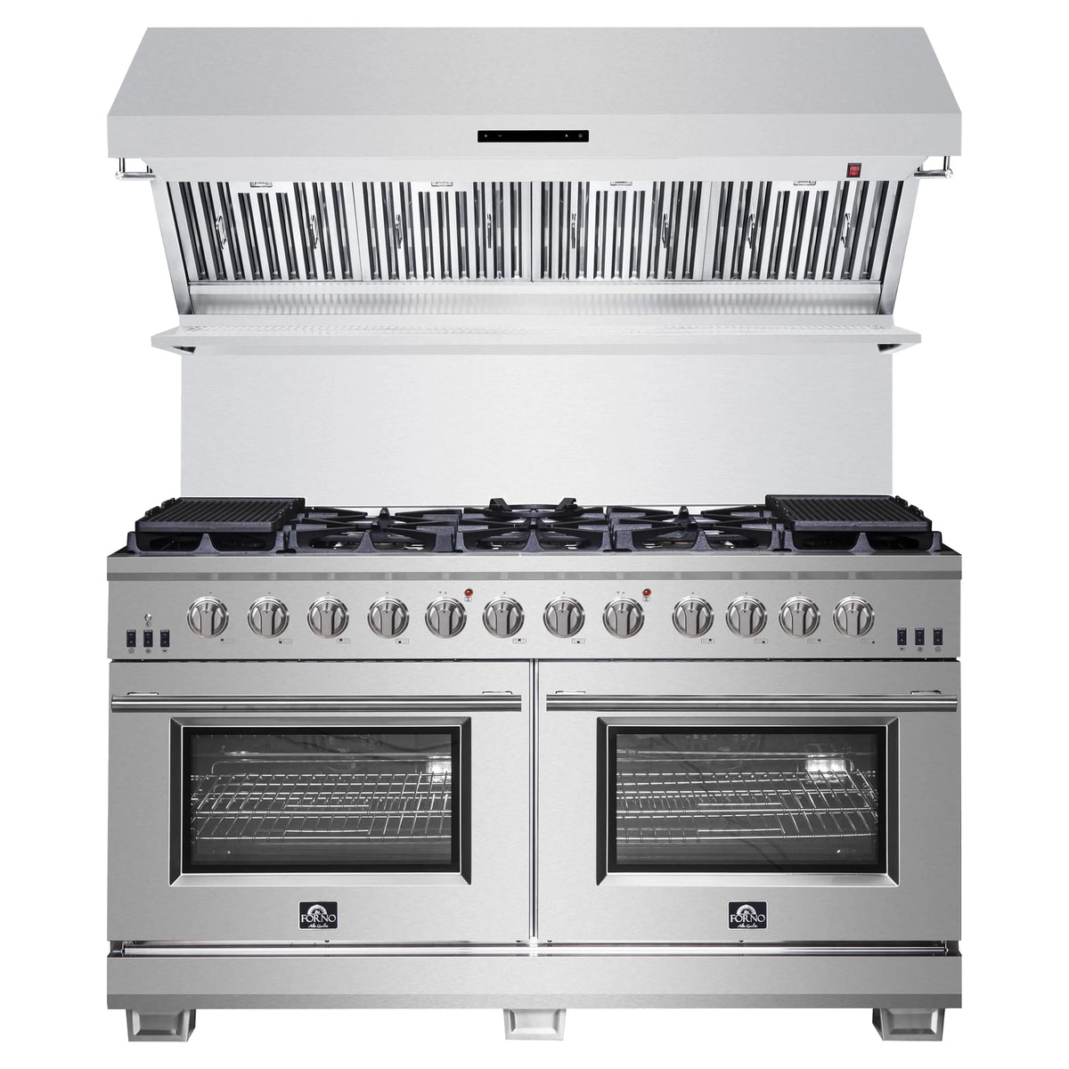 Forno 2-Piece Appliance Package - 60-Inch Gas Range and Wall Mount Range Hood in Stainless Steel
