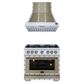 Forno 2-Piece Appliance Package - 36-Inch Ambassador Gas Range & Wall Mount Range Hood in White with Antique Brass Trim