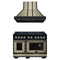 Forno 2-Piece Appliance Package - 48-Inch Ambassador Gas Range & Wall Mount Range Hood in Black with Antique Brass Trim