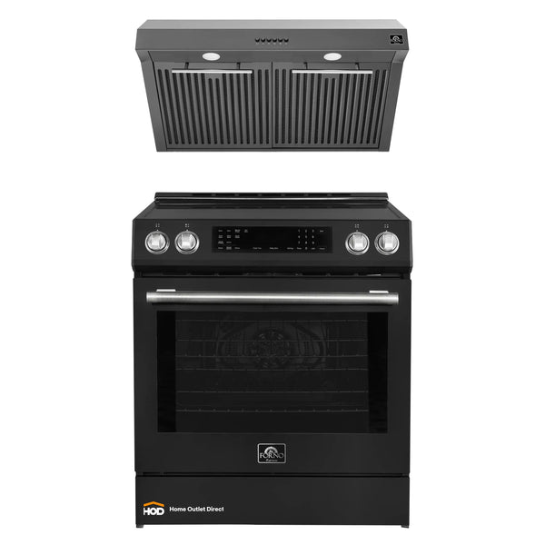 Forno Espresso 2-Piece Appliance Package - 30-Inch Induction Range and Under Cabinet Range Hood in Black with Stainless Steel Trim