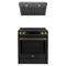 Forno 2-Piece Appliance Package - 30-Inch Espresso Donatello Induction Range and Under Cabinet Range Hood in Black with Antique Brass Trim