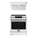 Forno Espresso 2-Piece Appliance Package - 30-Inch Induction Range and Under Cabinet Range Hood in White with Antique Antique Brass Trim