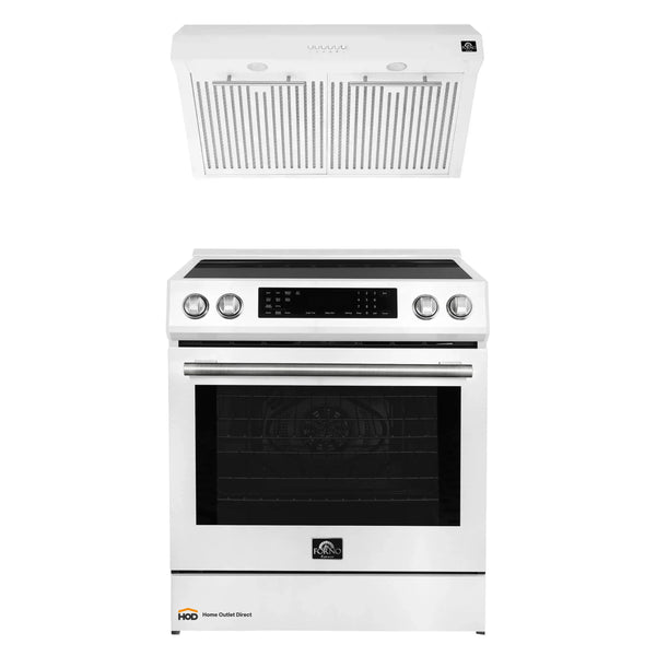 Forno Espresso 2-Piece Appliance Package - 30-Inch Induction Range and Under Cabinet Range Hood in White with Stainless Steel Trim