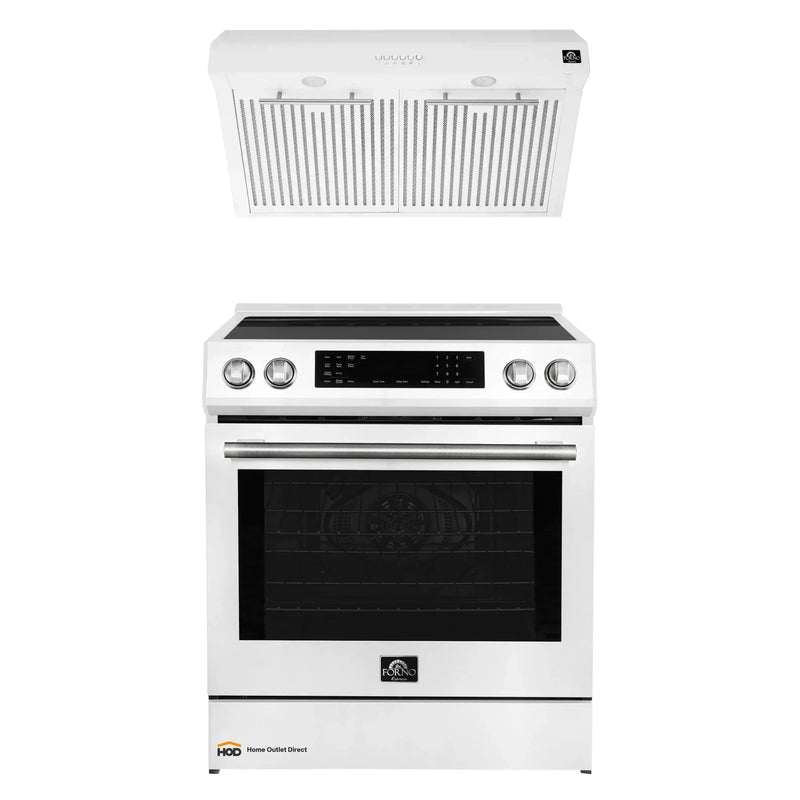 Forno Espresso 2-Piece Appliance Package - 30-Inch Induction Range and Under Cabinet Range Hood in White with Stainless Steel Handle