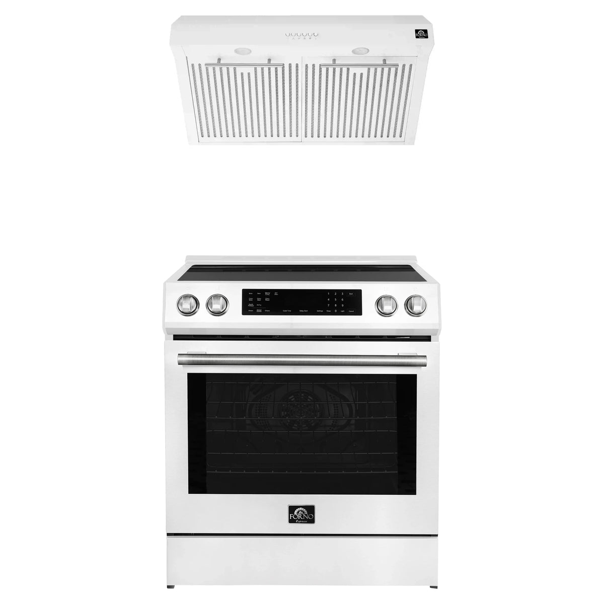 Forno Espresso 2-Piece Appliance Package - 30-Inch Induction Range and Under Cabinet Range Hood in White with Stainless Steel Trim