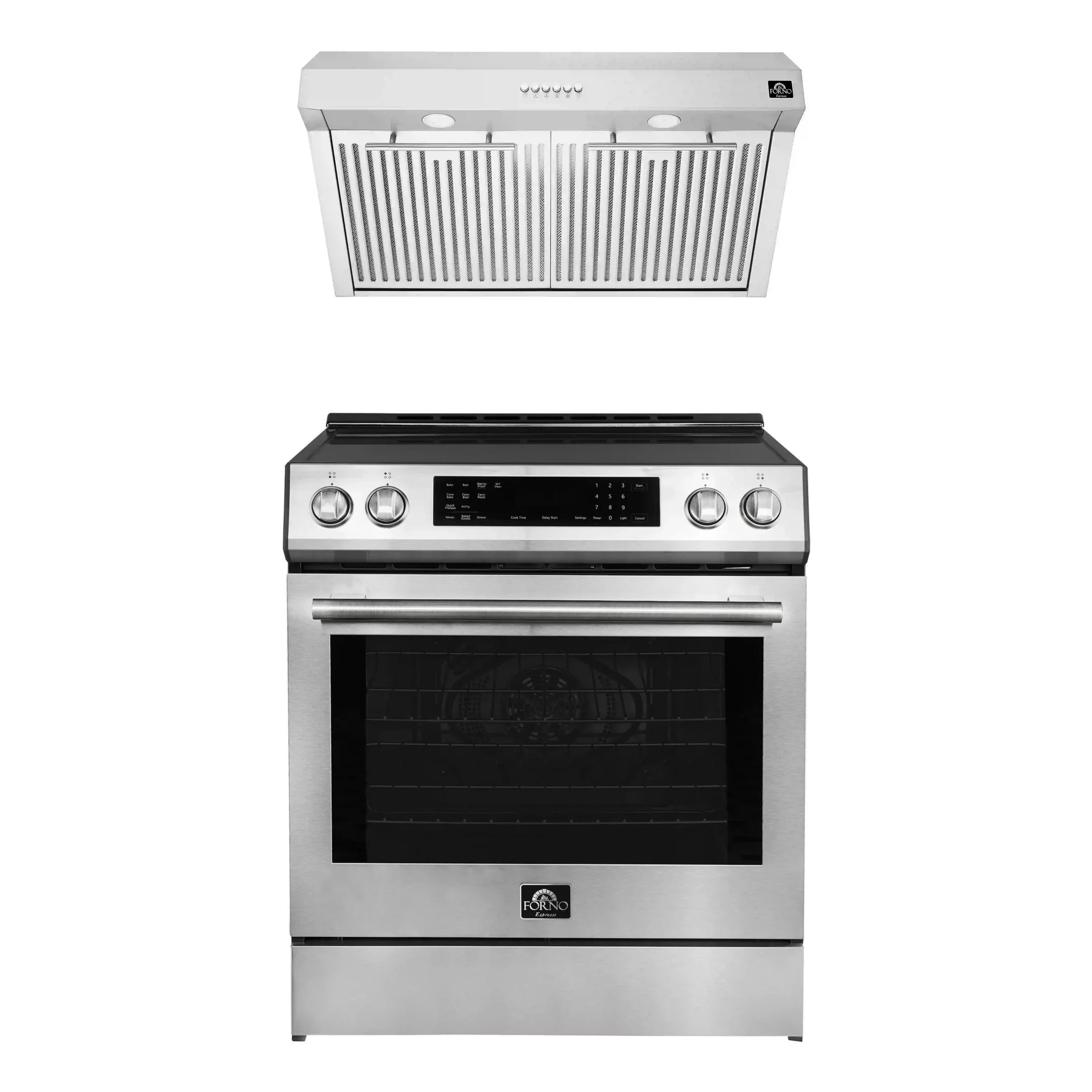 Stainless steel induction range with under-cabinet range hood