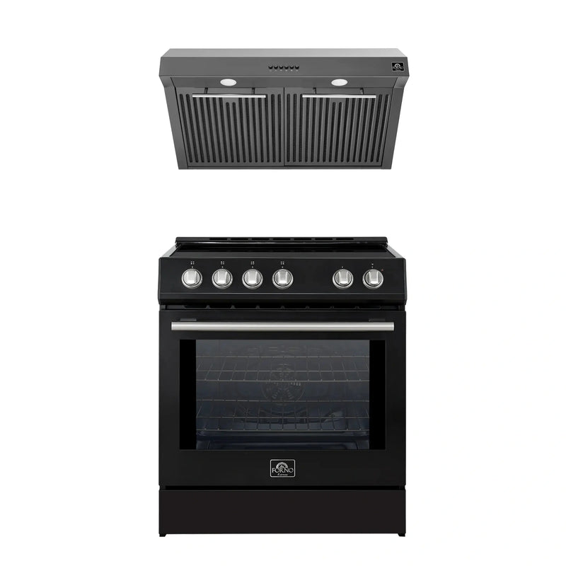 Forno 2-Piece Appliance Package - 30-Inch IInduction Range, and Under Cabinet Range Hood in Black with Stainless Steel Trim