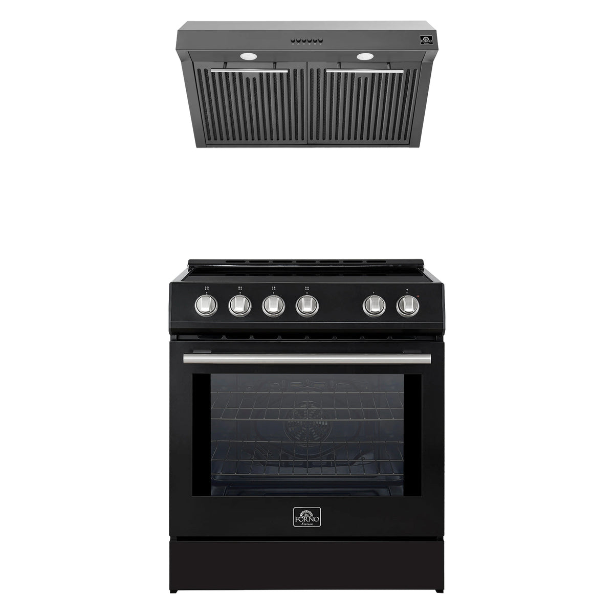 Forno 2-Piece Appliance Package - 30-Inch IInduction Range, and Under Cabinet Range Hood in Black with Stainless Steel Trim