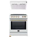 Forno 2-Piece Appliance Package - 30-Inch Induction Range, and Under Cabinet Range Hood in White with Antique Brass Trim