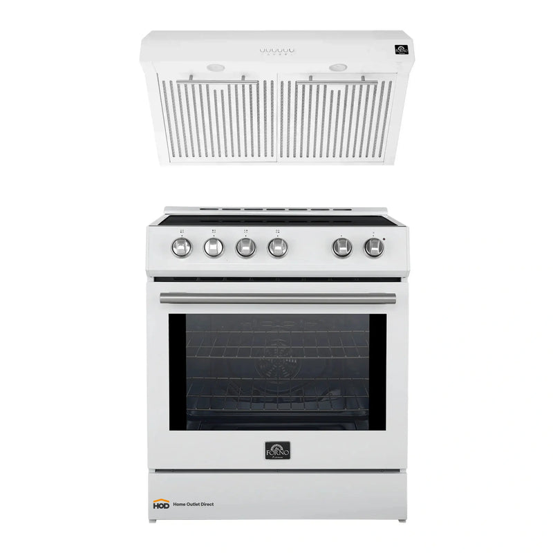 Forno 2-Piece Appliance Package - 30-Inch Induction Range, and Under Cabinet Range Hood in White with Stainless Steel Trim