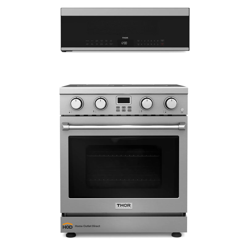 Thor Kitchen A-Series 2-Piece Appliance Package - 30-Inch Electric Range and Over-the-Range Microwave & Vent Hood in Stainless Steel