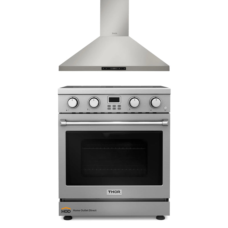 Thor Kitchen A-Series 2-Piece Appliance Package - 30-Inch Electric Range and Wall Mount Range Hood in Stainless Steel