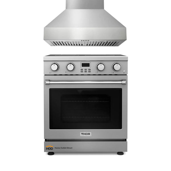Thor Kitchen 2-Piece Appliance Package - 30-Inch Electric Range and Pro-Style Wall Mount Range Hood in Stainless Steel