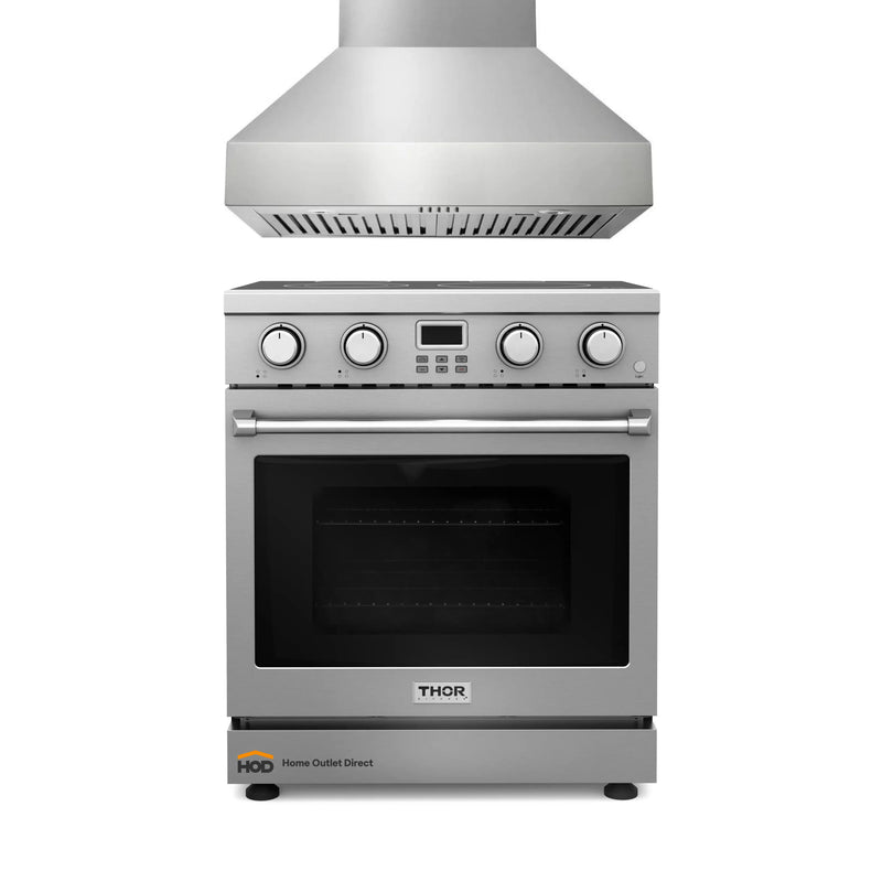 Thor Kitchen 2-Piece Appliance Package - 30-Inch Electric Range and Pro-Style Wall Mount Range Hood in Stainless Steel