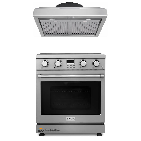 Thor Kitchen 2-Piece Appliance Package - 30-Inch Electric Range and Under Cabinet Range Hood in Stainless Steel