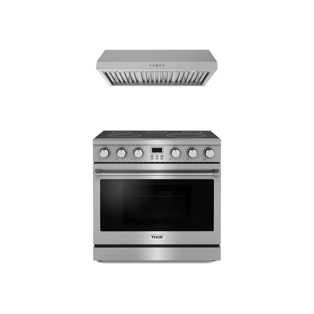 Thor Kitchen 2-Piece Appliance Package - 36-Inch Electric Range & Under Cabinet Hood in Stainless Steel